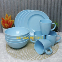 Peralatan Makan Melamin 1 Set dengan Piring, Mangkok, dan Cangkir Moel Bulat untuk Dinnerware - Kitc