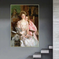 John Singer Sargent " Mrs. Fiske Warren and Her Daughter " Canvas Art Oil Painting Aesthetics Artwork Picture Home Decoration
