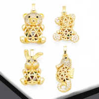 OCESRIO Trendy Cute Bear Pendant for Necklace Copper Gold Plated CZ Rabbit Sea Horse Jewelry Making Supplies pdtb163