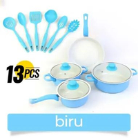 SKY - Cookware Panci Set Wajan Penggorengan Spatula Set Isi 13Pcs 1 Set Frypan Saucepan BIRU MUDA 13