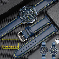 23mm For Substitute Citizen AT8020 JY8078 wristband genuine leather strap blue Watch Band with folding buckle bracelet