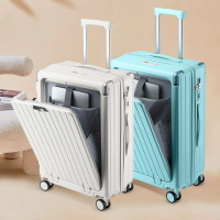 前開蓋旅行箱 多功能拉桿箱 USB充電口杯架掛鉤 ins行李箱 密碼箱 拉鏈箱 大容量28吋托運箱 20吋登機箱輕量