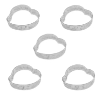 5 Pack Heart Tart Ring,Perforated Baking Ring,Pastry Ring,Stainless Steel Cake Tart Mold Rings,Baking Tart Ring