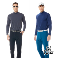 【Lynx Golf】男款合身版保暖抗靜電石墨烯材質袖口印花內搭式長袖POLO衫(二色)