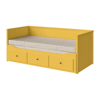 HEMNES 坐臥兩用床/3床底收納盒/2床墊, 黃色/vannareid 高硬, 80x200 公分
