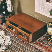 木質桌面置物架 書桌復古桌面收納盒抽屜式化妝品櫃木質儲物盒宿舍桌上膠帶置物架【HZ71191】