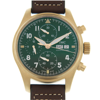 IWC 萬國錶 噴火戰機飛行員青銅計時皮帶腕表(IW387902)x綠面x41mm