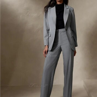 Tesco 2 New Women's Suit Loose Fitting Straight High Waisted Pants Suit for Women Peak Lapel Jackrt Formal Occasion Wear
