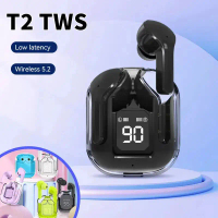 Original T2 Wireless Bluetooth Earphone Transparent HIFI Headphones LED Power Digital Display Stereo