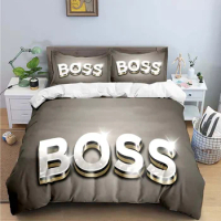 H-Hugo Boss Logo Print Bedding Sets Exquisite Bed Supplies Set Duvet Cover Bed Comforter Set Bedding Set Luxury Birthday Gift