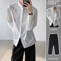 Bộ sưu tập mới mùa hè OXO: Bộ áo sơ mi cổ đứng thêu phong cách Trung Quốc mới dành cho nam và nữ, áo