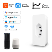 Tuya Wifi Smart Brazil Switch Plug WIFI Smart Brazil Socket Smart Life Brazil Outlet With Power Monitor For Alexa Google Home