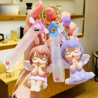 Cartoon Angel Baby Bunny Girl Keychain Cute Pink Purple Dream Rabbit Girl Keyring Charm Bag Pendant Car Keyfob Jewelry Gift Toys
