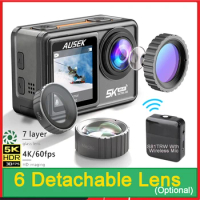 AUSEK S81TR Action Camera 5K 4K60FPS EIS Video with Optional Filter Lens 48MP Zoom 1080P Webcam Vlog WiFi Sports Cam with Remote