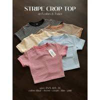 SIVALI Stripe Crop Top - Kaos Basic Wanita Garis Bahan Knit Atasan Baju Fit Rib Stretch Knitwear Pan