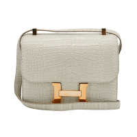 二手品 Hermes 愛馬仕 Constance 24 霧面鱷玫瑰金釦肩背/斜背包(C刻/冰川灰)