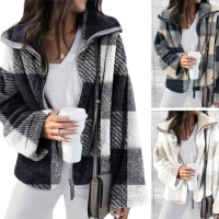 2023 Autumn/Winter New Independent Station Shopee Foreign Trade Double sided Plush Plaid Coat Large Women's Wear