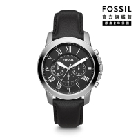 【FOSSIL 官方旗艦館】Grant 黑色皮革計時手錶 男FS4812