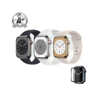 鋼化保貼組【Apple】不鏽鋼A+級福利品 Apple Watch S8 GPS 41mm(不鏽鋼金屬錶殼運動型錶帶)