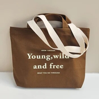Women Brown Canvas Shoulder Bag Letter Print Large Capacity Thick Cotton Books Handbag Quality Cloth Purse Grocery Shopping Tote