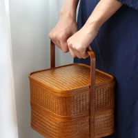 Japanese-style Bamboo Storage Basket Lacquerware Handicraft Tea Set Storage Box Dish Snack Bowl Moon Cake Gift Box
