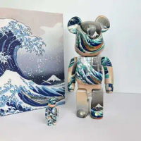 Bearbrick Kanagawa Surf 400%+100% The Stripes on the Boat in the Waves The Dolls on the Boat Are Clearly Visible 28cm and 7cm