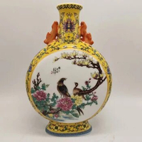 Jing De zhen porcelain vase,Flowers and birds in pastel colours,#03,Carved text,handmade crafts,Home Decorations, Free shipping