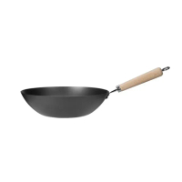 【SHIMOYAMA 霜山】日本製木柄窒化鐵炒鍋-IH爐可用-33cm(中華炒鍋/黑鐵鍋/厚底鍋)