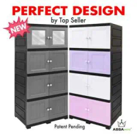 Abbaware Wardrobe Wooden design with Mirror / Almari Baju/ Storage Cabinet/ Drawer Cabinet Dapur Fur