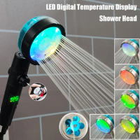 3/7 Colors Changes Digital Temperature Display LED Shower Head High Pressure Showers Turbo Hand Showerhead Bathroom Accessories