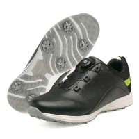 Spikes Golf Shoes Quick Lacing Leather Men's Golf Shoes Waterproof Non-slip Golf Shoes Men Waterproof Golfer Spikes Sneakers
