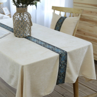 新款米白色絨布繡花加厚餐廳桌布蓋巾長方形中式古典