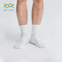 預購 WIWI 【現貨】MIT發熱抑菌按摩中筒襪 男生-純淨白 M-L(0.82遠紅外線 除臭抑菌 吸濕排汗 按摩襪 發熱襪)