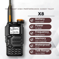 HT X8 10W Walkie Talkie Handy Talky Dual-band FM Radio Kekuatan Tinggi dengan Pengisian Cepat via Ty