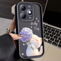 เคสโทรศัพท์ลายแมวนำโชคกับดอกไฮเดรนเยียสำหรับ itel A90 เคสกันกระแทกป้องกันการตกหล่น ฝาหลังแบบนุ่ม TPU