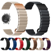 20 22mm Magnetic Leather Wrist Strap For Garmin Vivoactive 3 4 HR Watchband For Garmin Sq Active Move Venu 2 Plus Bracelet Band