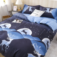 北歐簡約床包四件组 素色床包組 單人 標准雙人雙人加大床包組 兩用被被套床單被單枕头套枕套-星空鹿
