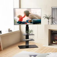 TV Stand, Curved Screen, Swivel Stand Black Tempered Glass Base, Swivel Floor Tv Stand with Tv Stand