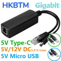 HKBTM Gigabit PoE Splitter Micro USB/Type-C/DC Power over Ethernet for IP Camera/Raspberry PI/sensecap/Bobcat