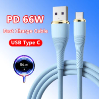 66W 6A Type C USB Cable Fast Charge Cable Liquid Silicone For Xiaomi Huawei Mate 40 Samsung Galaxy S22 Phone Charger Cable Cord