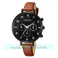 100pcs/lot geneva 642 three eyes geneva leather watch wrap quartz casual wrist watch wholesale pu le