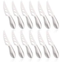 12Pcs Matte Silver Cheese Knife Stainless Steel Cheese Knife With Fork Tip Serrated Cheese Butter Knife Slicer Cutter Cheese