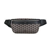 【BALLY】BALLY燙印LOGO三角旗印花TPU拉鍊胸掛包(黑x褐)