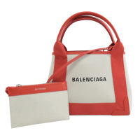 【Balenciaga 巴黎世家】NAVY CABAS XS 經典LOGO棉麻手提斜背兩用包(紅邊)