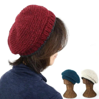 【日本Raksa】100%純羊毛保暖加厚針織編織花紋圖騰羊毛毛線帽 防風護耳 美麗諾羊毛貝雷帽(紅色)