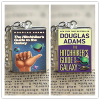 The Hitchhiker's Guide to the Galaxy Book Locket Necklace Keyring silver &amp; BRONZE tone