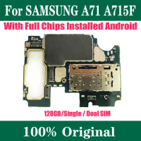100% Unlocked For Samsung Galaxy A71 A715F 1/2SIM Motherboard Original For Samsung Galaxy A71 With Android System ROM 128GB