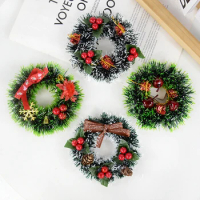 Christmas Wreath Miniature Red Berry Garland Christmas Home Decorations Xmas Tree Ornament Door Hanging Rattan New Year Gift