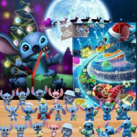 New Disney Mickey Minnie Advent Calendar Cartoon Stitch Anime Figure Advent Surprise Gift For Anime 2024 Holiday Gift Toy
