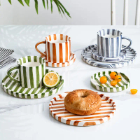 Minimalist ceramic coffee cup and saucer set, high aesthetic coffee cup and saucer set, home use wat